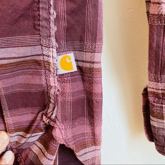 Carhartt Buttondown Shirt Plaid Purple Size Large - Picture 4 of 7